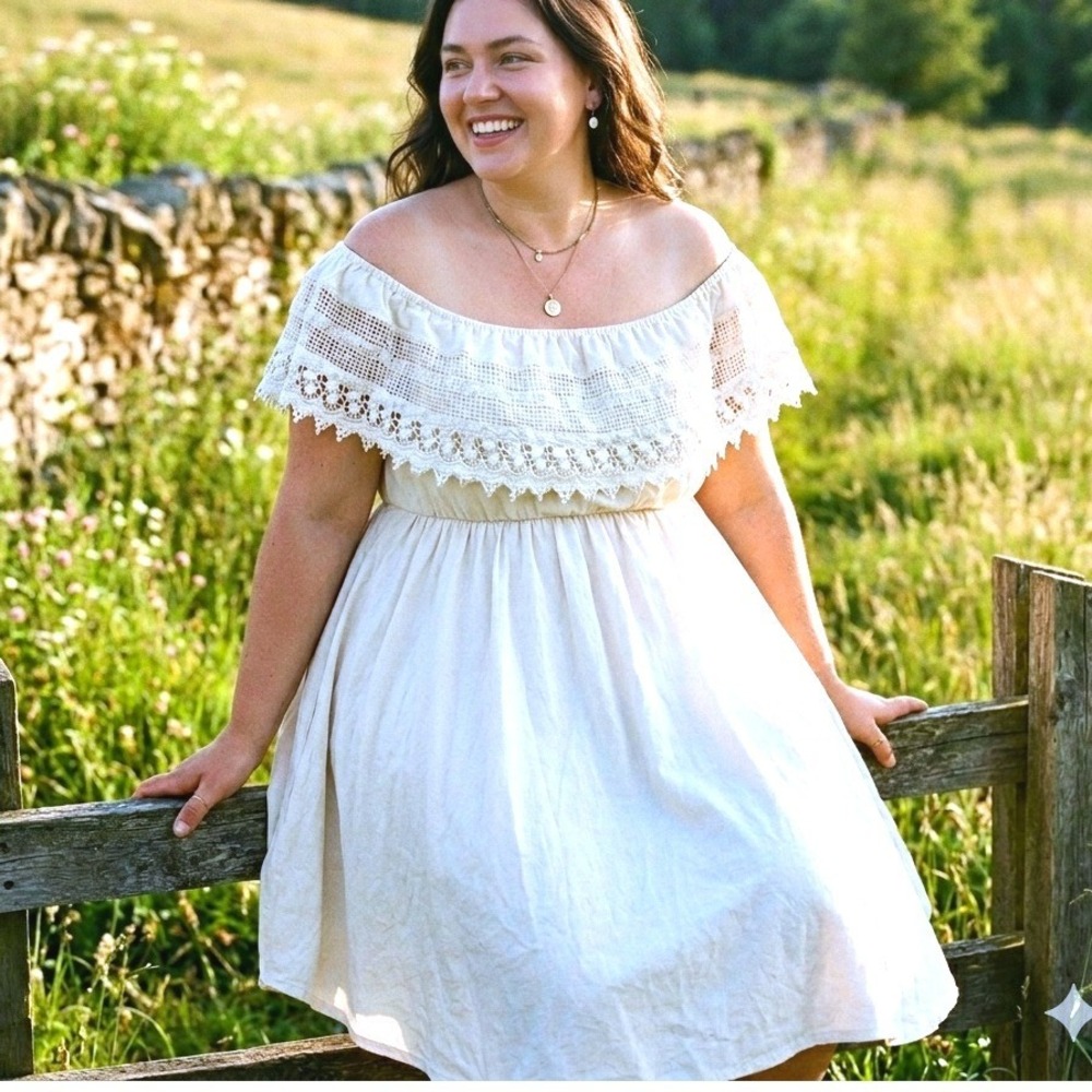 1X‎ Boho Stretch Cotton Cream Midi Dress Crochet Tomato Girl Summer Women Torrid